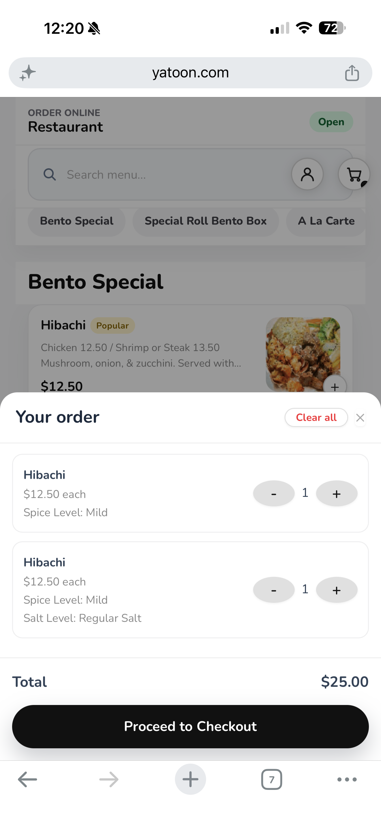 Review the order cart